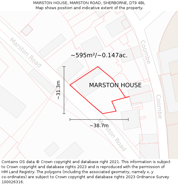 MARSTON HOUSE, MARSTON ROAD, SHERBORNE, DT9 4BL: Plot and title map