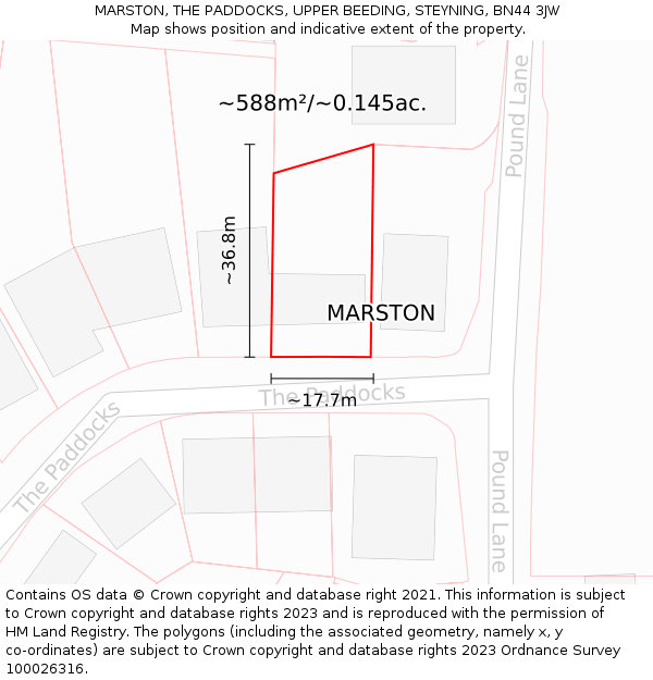MARSTON, THE PADDOCKS, UPPER BEEDING, STEYNING, BN44 3JW: Plot and title map