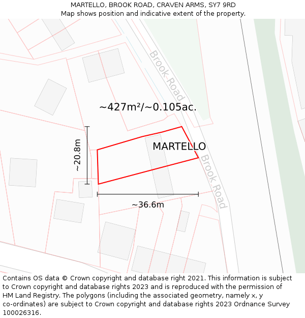 MARTELLO, BROOK ROAD, CRAVEN ARMS, SY7 9RD: Plot and title map