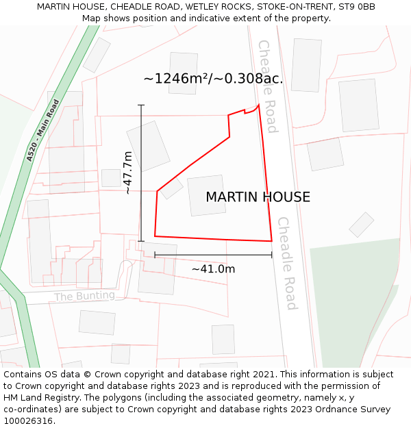 MARTIN HOUSE, CHEADLE ROAD, WETLEY ROCKS, STOKE-ON-TRENT, ST9 0BB: Plot and title map