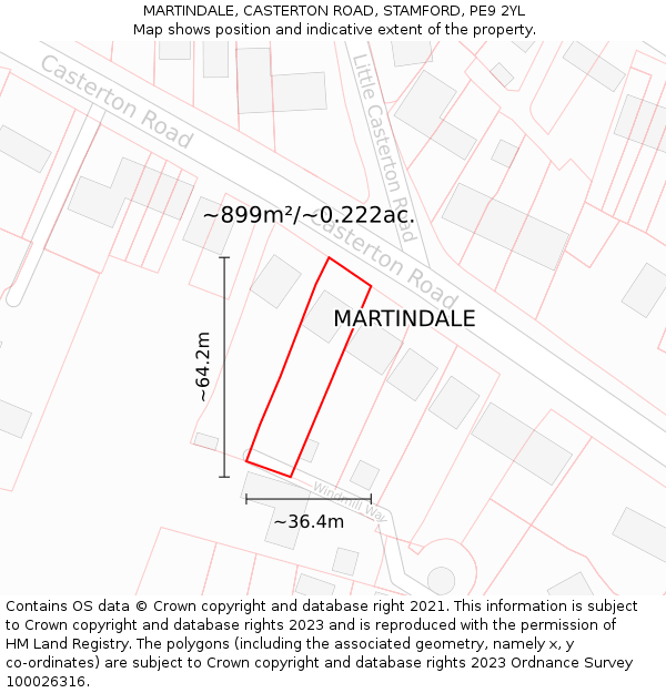 MARTINDALE, CASTERTON ROAD, STAMFORD, PE9 2YL: Plot and title map