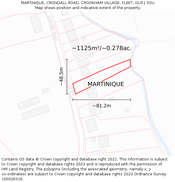 MARTINIQUE, CRONDALL ROAD, CROOKHAM VILLAGE, FLEET, GU51 5SU: Plot and title map