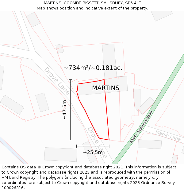 MARTINS, COOMBE BISSETT, SALISBURY, SP5 4LE: Plot and title map