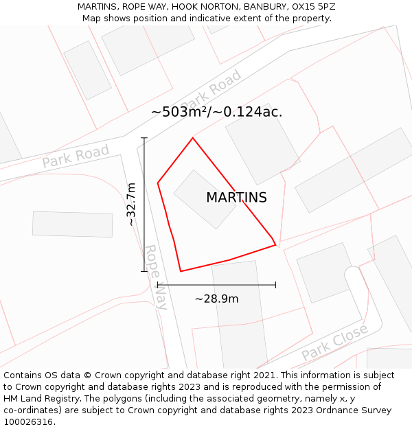 MARTINS, ROPE WAY, HOOK NORTON, BANBURY, OX15 5PZ: Plot and title map