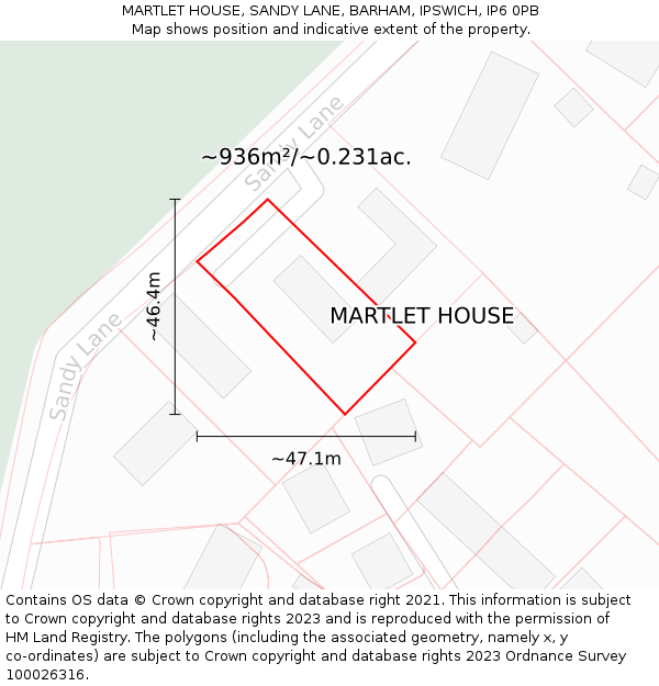 MARTLET HOUSE, SANDY LANE, BARHAM, IPSWICH, IP6 0PB: Plot and title map