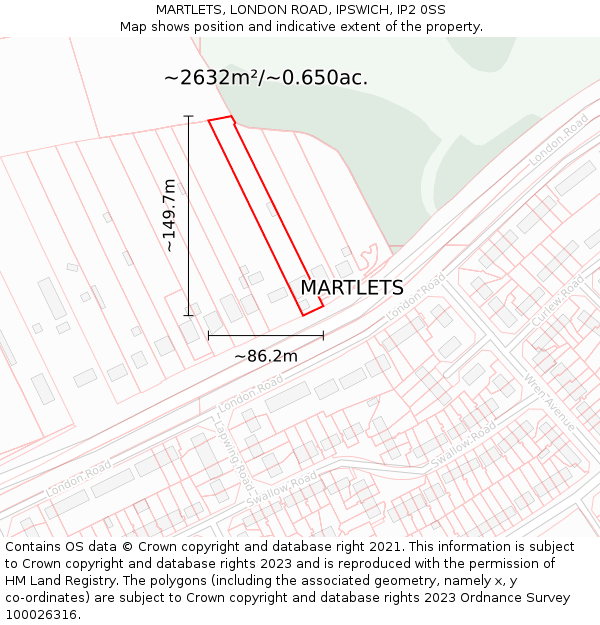 MARTLETS, LONDON ROAD, IPSWICH, IP2 0SS: Plot and title map