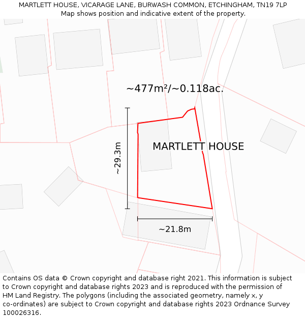 MARTLETT HOUSE, VICARAGE LANE, BURWASH COMMON, ETCHINGHAM, TN19 7LP: Plot and title map