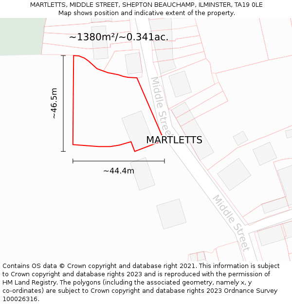 MARTLETTS, MIDDLE STREET, SHEPTON BEAUCHAMP, ILMINSTER, TA19 0LE: Plot and title map