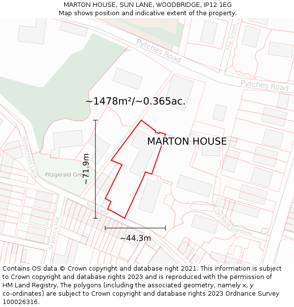 MARTON HOUSE, SUN LANE, WOODBRIDGE, IP12 1EG: Plot and title map