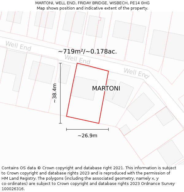 MARTONI, WELL END, FRIDAY BRIDGE, WISBECH, PE14 0HG: Plot and title map