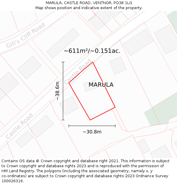 MARULA, CASTLE ROAD, VENTNOR, PO38 1LG: Plot and title map
