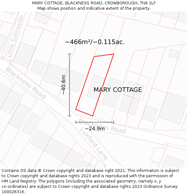 MARY COTTAGE, BLACKNESS ROAD, CROWBOROUGH, TN6 2LF: Plot and title map