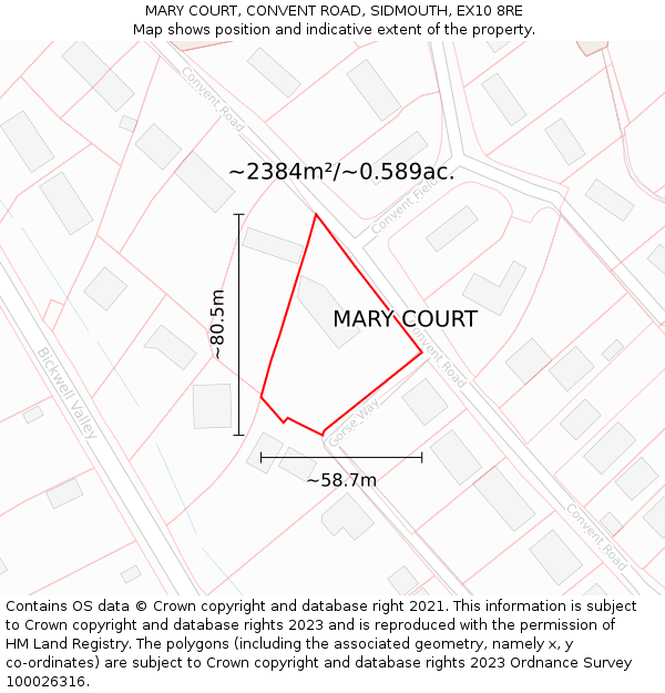 MARY COURT, CONVENT ROAD, SIDMOUTH, EX10 8RE: Plot and title map