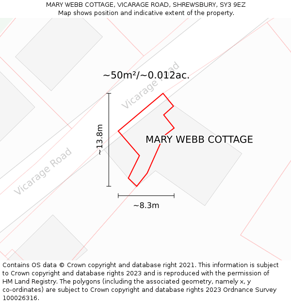 MARY WEBB COTTAGE, VICARAGE ROAD, SHREWSBURY, SY3 9EZ: Plot and title map