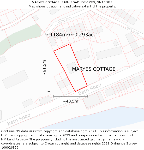 MARYES COTTAGE, BATH ROAD, DEVIZES, SN10 2BB: Plot and title map