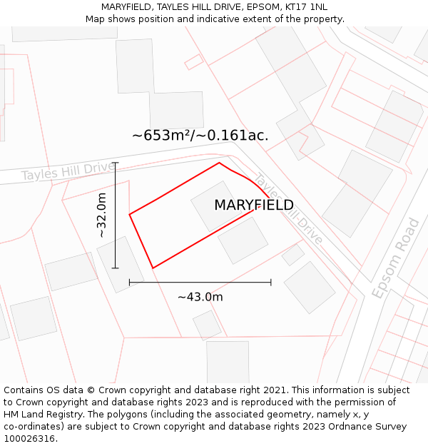 MARYFIELD, TAYLES HILL DRIVE, EPSOM, KT17 1NL: Plot and title map