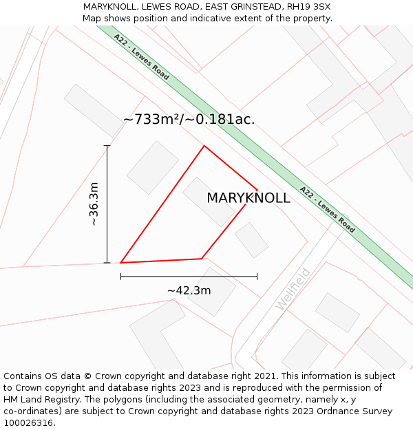 MARYKNOLL, LEWES ROAD, EAST GRINSTEAD, RH19 3SX: Plot and title map