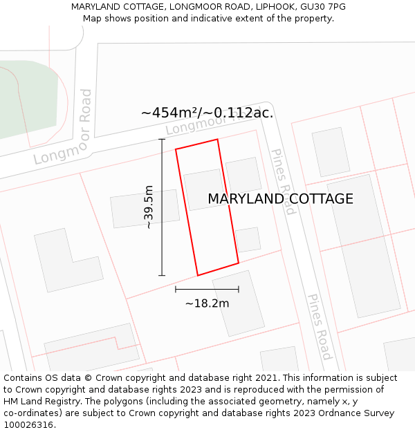 MARYLAND COTTAGE, LONGMOOR ROAD, LIPHOOK, GU30 7PG: Plot and title map