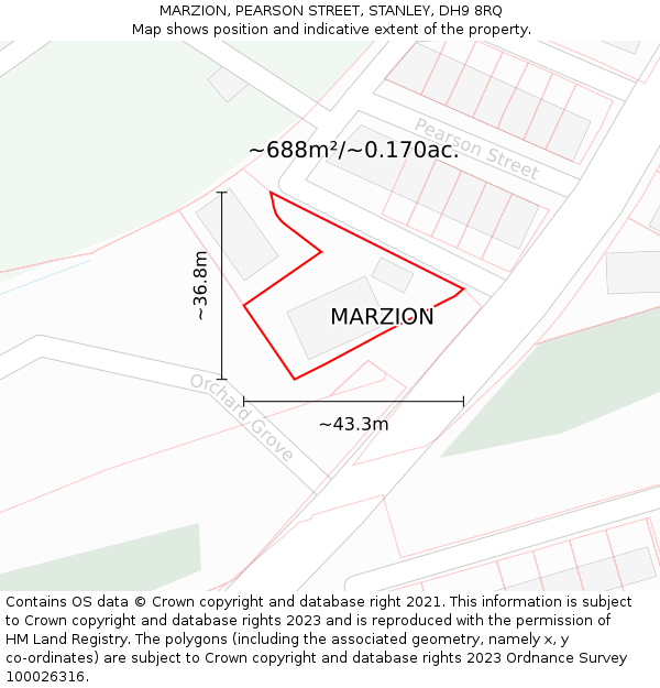 MARZION, PEARSON STREET, STANLEY, DH9 8RQ: Plot and title map