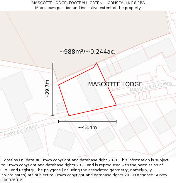 MASCOTTE LODGE, FOOTBALL GREEN, HORNSEA, HU18 1RA: Plot and title map