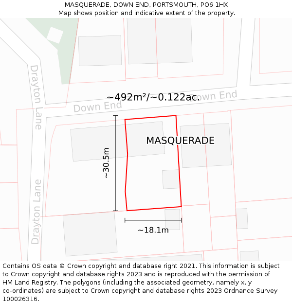 MASQUERADE, DOWN END, PORTSMOUTH, PO6 1HX: Plot and title map
