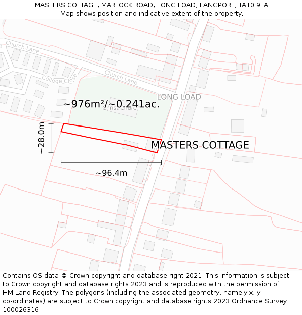 MASTERS COTTAGE, MARTOCK ROAD, LONG LOAD, LANGPORT, TA10 9LA: Plot and title map