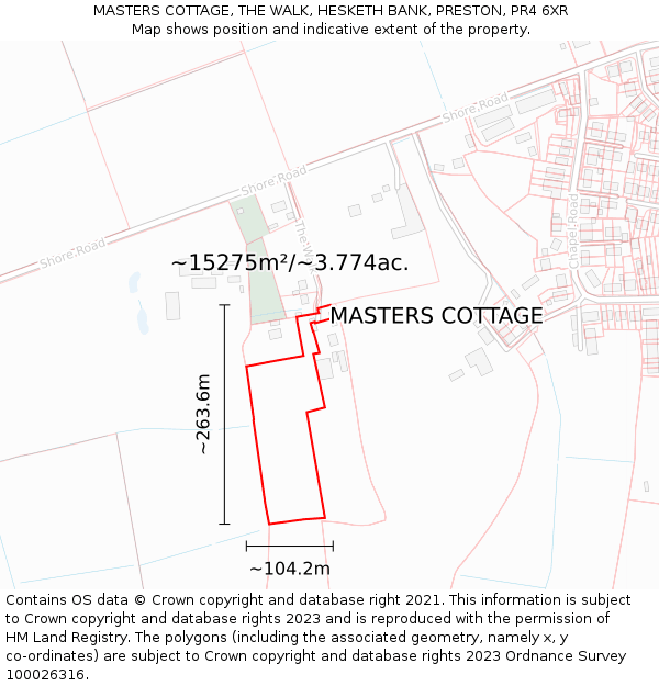 MASTERS COTTAGE, THE WALK, HESKETH BANK, PRESTON, PR4 6XR: Plot and title map