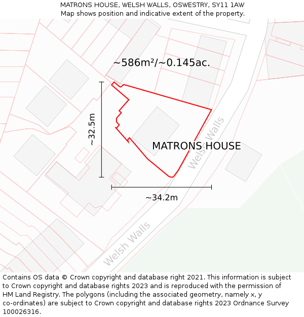 MATRONS HOUSE, WELSH WALLS, OSWESTRY, SY11 1AW: Plot and title map