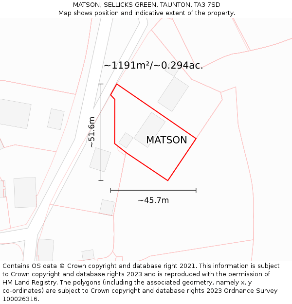 MATSON, SELLICKS GREEN, TAUNTON, TA3 7SD: Plot and title map