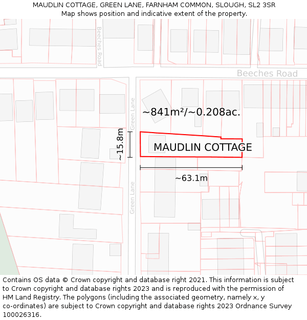 MAUDLIN COTTAGE, GREEN LANE, FARNHAM COMMON, SLOUGH, SL2 3SR: Plot and title map