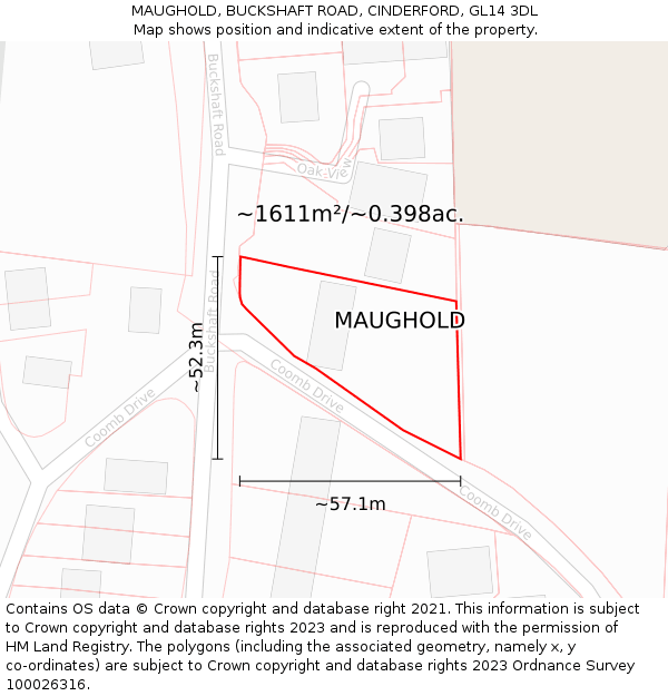 MAUGHOLD, BUCKSHAFT ROAD, CINDERFORD, GL14 3DL: Plot and title map