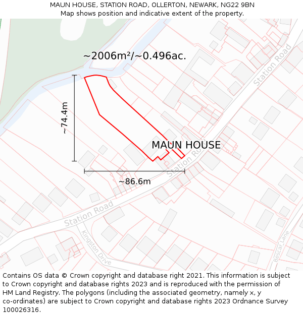 MAUN HOUSE, STATION ROAD, OLLERTON, NEWARK, NG22 9BN: Plot and title map