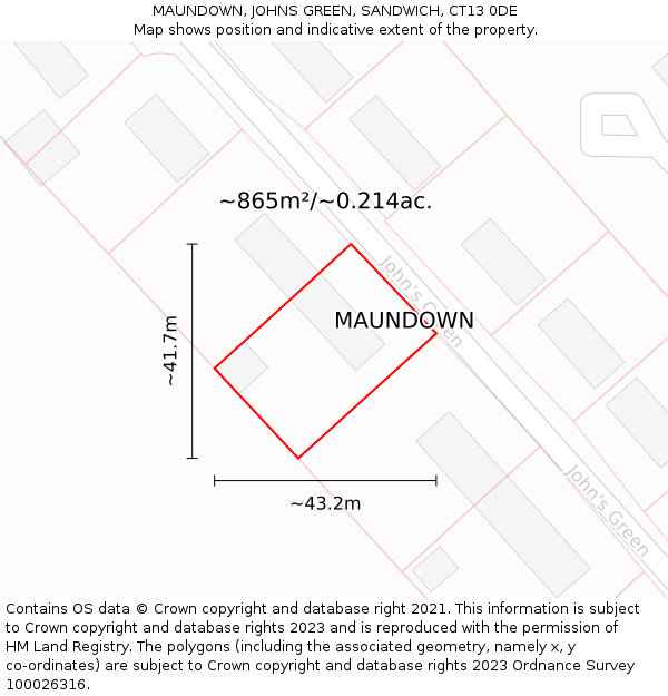 MAUNDOWN, JOHNS GREEN, SANDWICH, CT13 0DE: Plot and title map