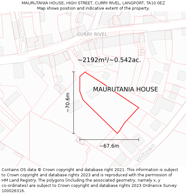 MAURUTANIA HOUSE, HIGH STREET, CURRY RIVEL, LANGPORT, TA10 0EZ: Plot and title map