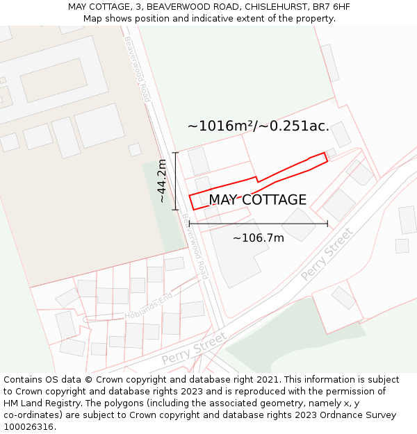 MAY COTTAGE, 3, BEAVERWOOD ROAD, CHISLEHURST, BR7 6HF: Plot and title map