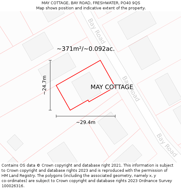 MAY COTTAGE, BAY ROAD, FRESHWATER, PO40 9QS: Plot and title map