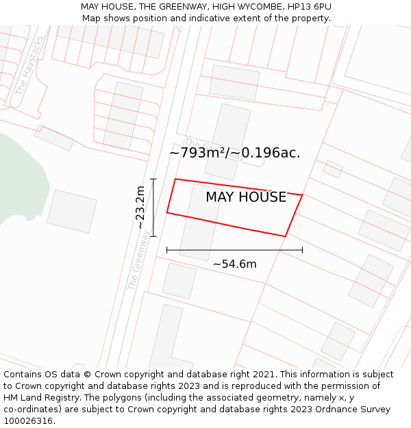 MAY HOUSE, THE GREENWAY, HIGH WYCOMBE, HP13 6PU: Plot and title map