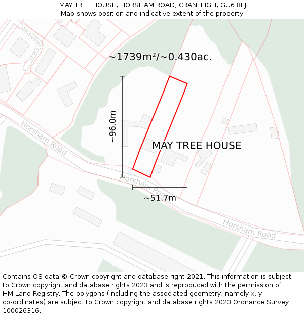 MAY TREE HOUSE, HORSHAM ROAD, CRANLEIGH, GU6 8EJ: Plot and title map