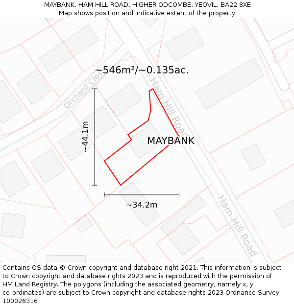 MAYBANK, HAM HILL ROAD, HIGHER ODCOMBE, YEOVIL, BA22 8XE: Plot and title map