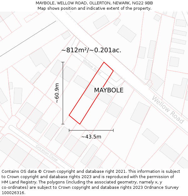 MAYBOLE, WELLOW ROAD, OLLERTON, NEWARK, NG22 9BB: Plot and title map