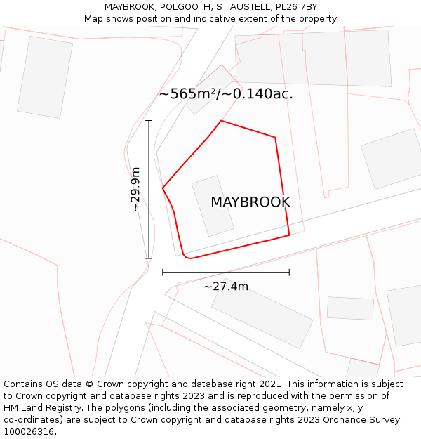 MAYBROOK, POLGOOTH, ST AUSTELL, PL26 7BY: Plot and title map