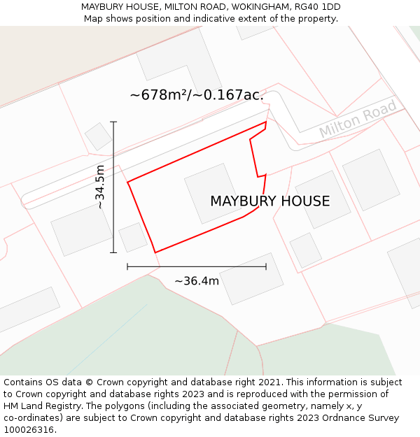 MAYBURY HOUSE, MILTON ROAD, WOKINGHAM, RG40 1DD: Plot and title map