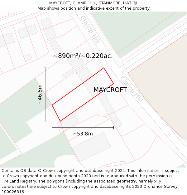 MAYCROFT, CLAMP HILL, STANMORE, HA7 3JL: Plot and title map