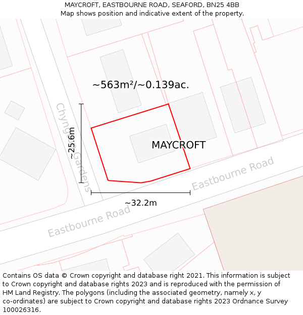 MAYCROFT, EASTBOURNE ROAD, SEAFORD, BN25 4BB: Plot and title map