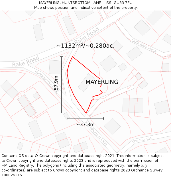 MAYERLING, HUNTSBOTTOM LANE, LISS, GU33 7EU: Plot and title map