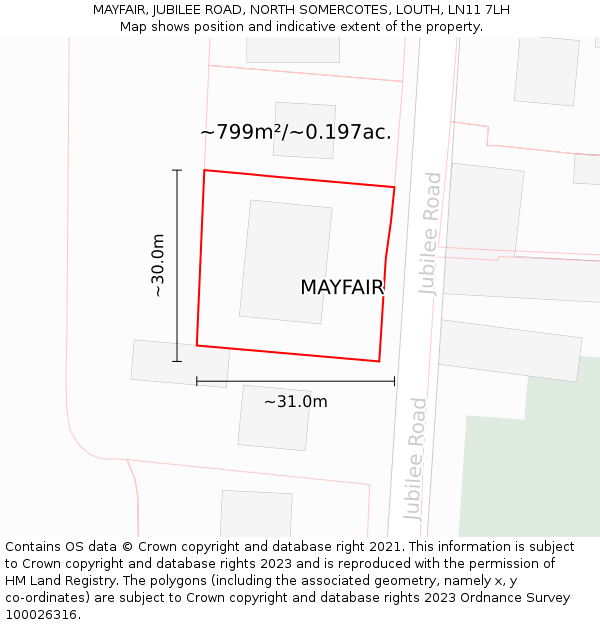 MAYFAIR, JUBILEE ROAD, NORTH SOMERCOTES, LOUTH, LN11 7LH: Plot and title map