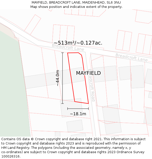 MAYFIELD, BREADCROFT LANE, MAIDENHEAD, SL6 3NU: Plot and title map