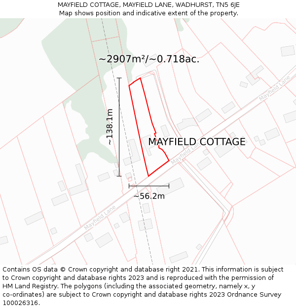 MAYFIELD COTTAGE, MAYFIELD LANE, WADHURST, TN5 6JE: Plot and title map