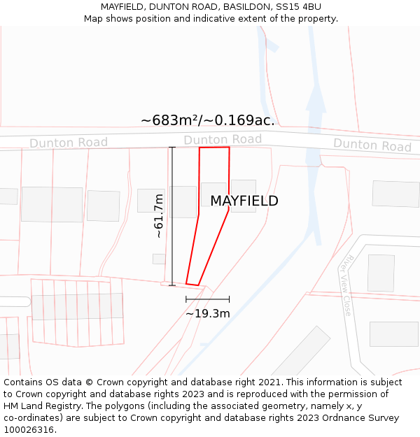 MAYFIELD, DUNTON ROAD, BASILDON, SS15 4BU: Plot and title map