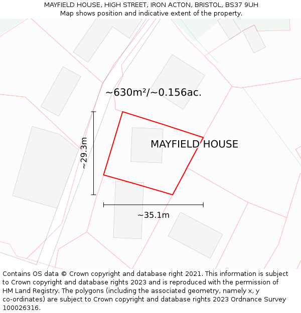 MAYFIELD HOUSE, HIGH STREET, IRON ACTON, BRISTOL, BS37 9UH: Plot and title map